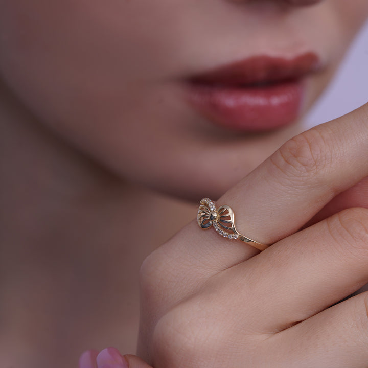 10K/14K Yellow Gold Butterfly Ring with Cubic Zirconia Stones