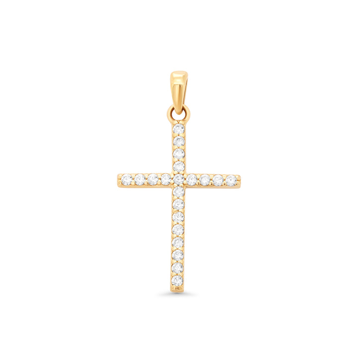 14K Yellow Gold Cross Elegant Pendant With Cubic Zirconia Stones