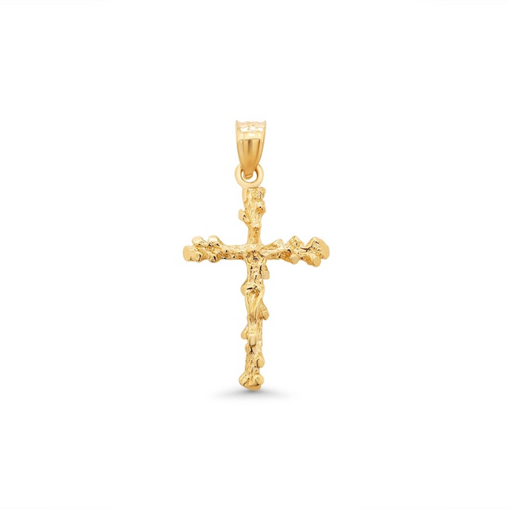 14K Yellow Gold Nugget-Style Crucifix Pendant