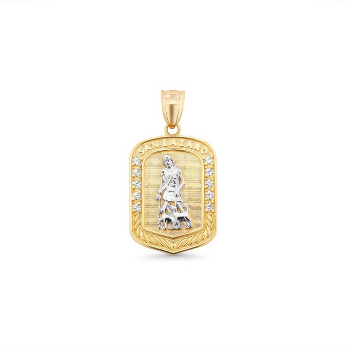 14K Yellow Gold San Lázaro Medallion With Cubic Zirconia Stones Pendant – Two-Tone