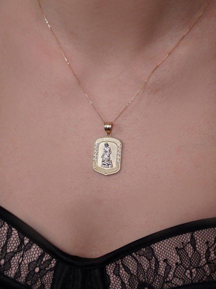 14K Yellow Gold San Lázaro Medallion With Cubic Zirconia Stones Pendant – Two-Tone