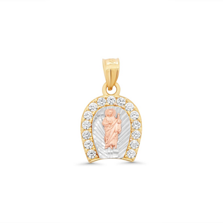 14K Tri Color Gold Religious Saint Jude with Cubic Zirconia Stones Pendant