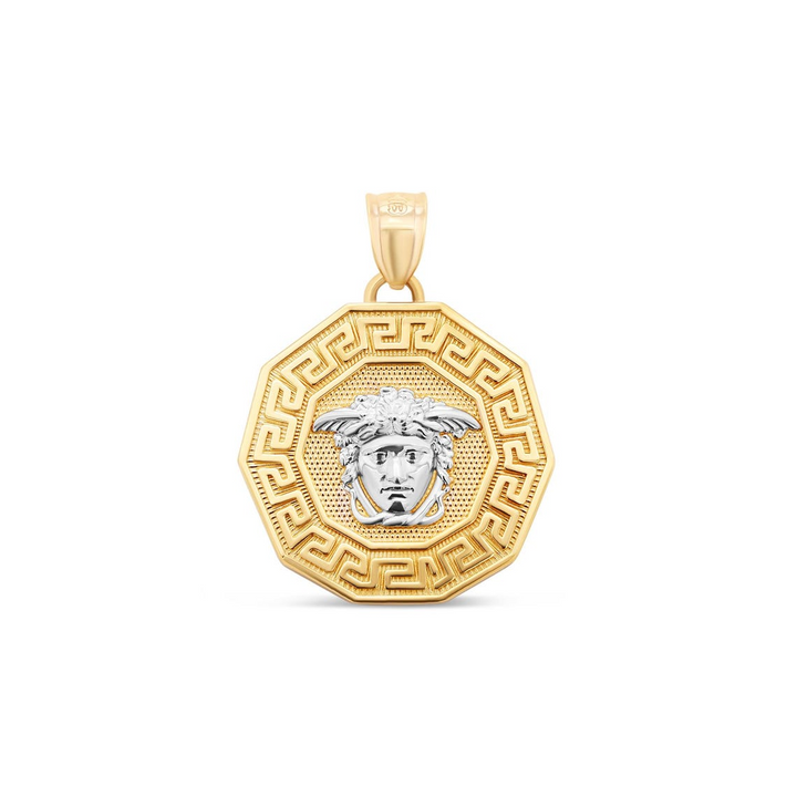 14K Yellow Gold Medusa Medallion Pendant-Two Tone