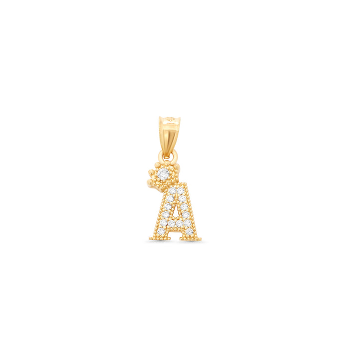 10K/14K Yellow Gold Small Crown Initial Pendant with Cubic Zirconia Stones