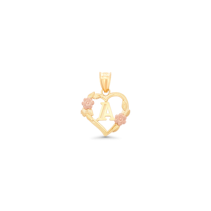 10K/14K Tri Color Gold Heart Floral Initial Pendant