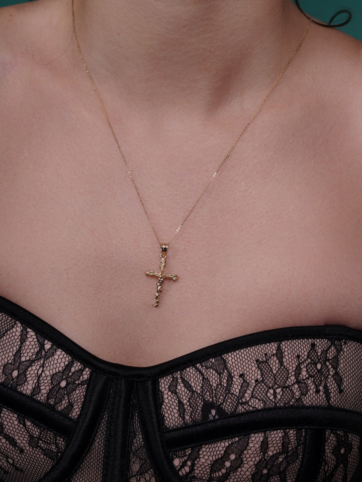 14K Yellow Gold Nugget-Style Crucifix Pendant