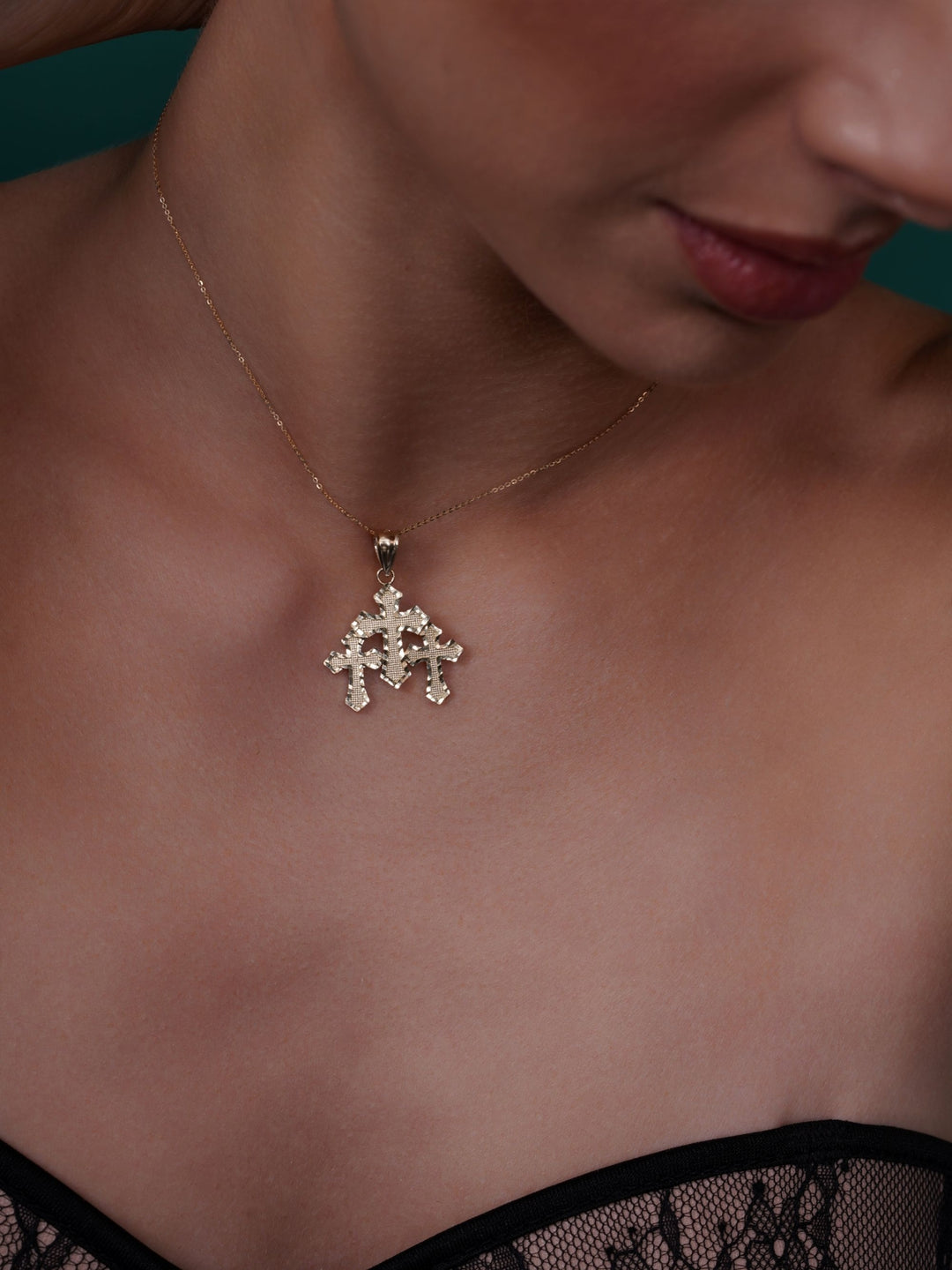 14K Yellow Gold Triple Cross Pendant