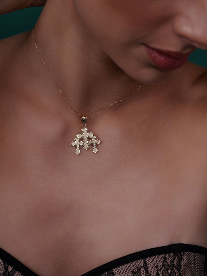 14K Yellow Gold Triple Cross Pendant