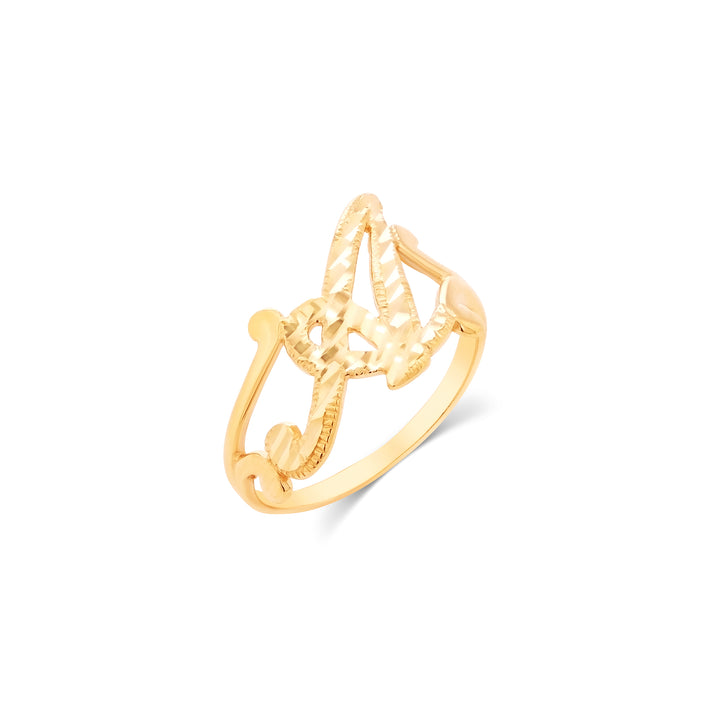 14K Yellow Gold Script Cursve Initial Ring